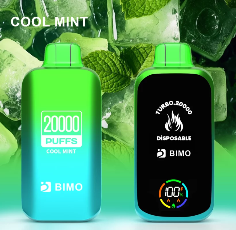 Detailed close-up of the BIMO TURBO 20000 Puffs showing the digital display screen and ergonomic design
