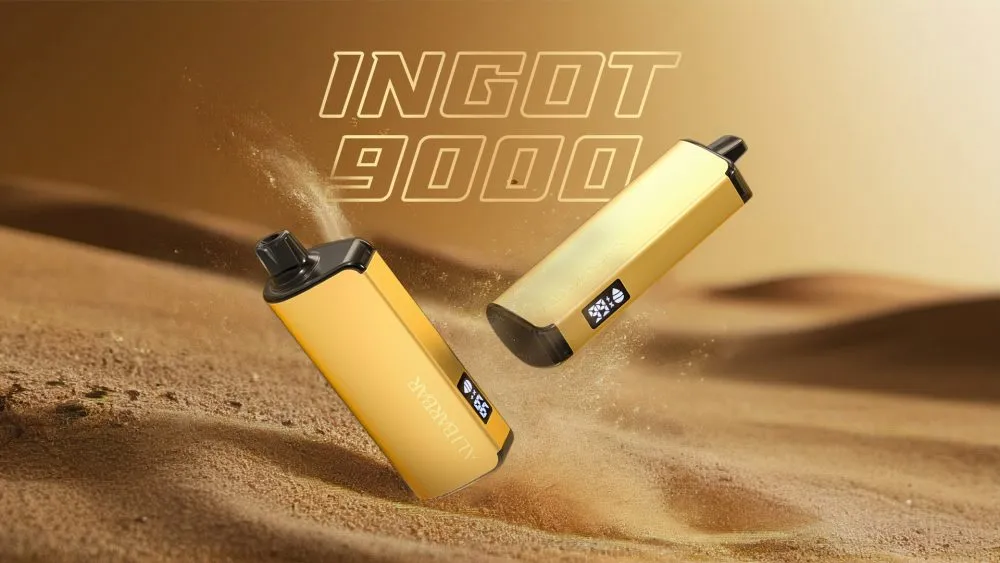 Close up engineering detail of the ALIBARBAR Ingot 9000 disposable vape showing the mouthpiece and finish